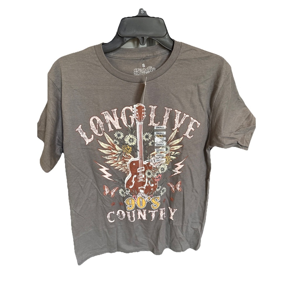 Goodie Two Sleeves Long Live 90s Country Music Graphic T-Shirt Small Gray NWT